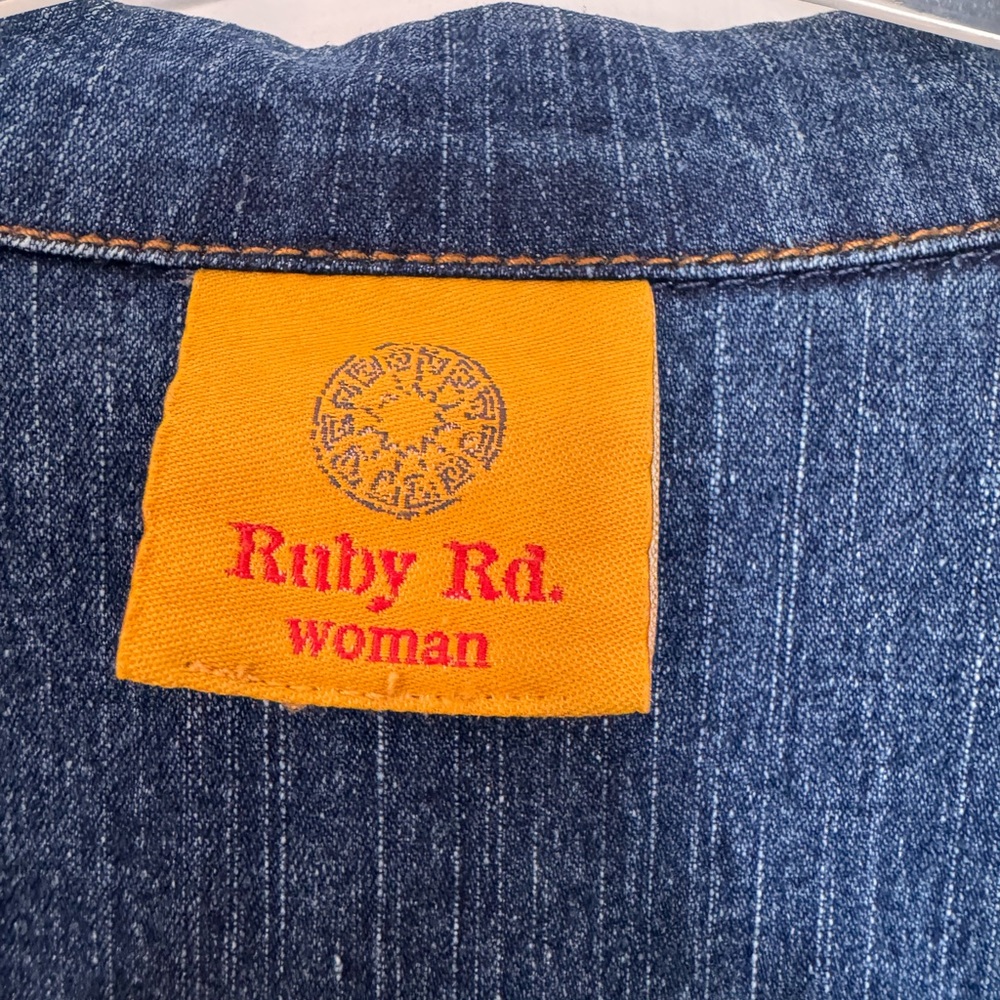 Ruby Rd. Blue Denim Jacket with Multicolor Embroidery - Picture 7 of 7